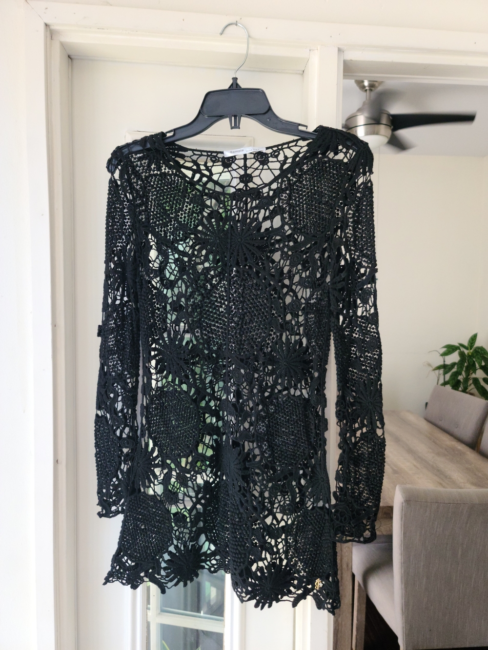 Black Crochet Long-Sleeve Women's Dress